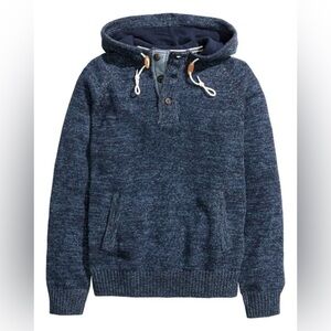 Coastal Preppy Knit Pullover Hoodie Sweater Dark Blue H&M L O.G.G Size L Pockets